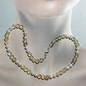 Freshwater Pearl and Rutile Yellow Quartz Necklace